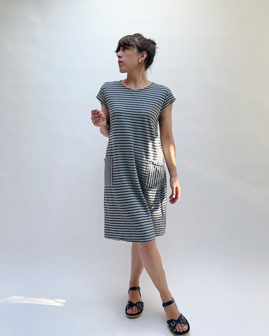 T-Shirt Dress in Overcast & Navy Stripes