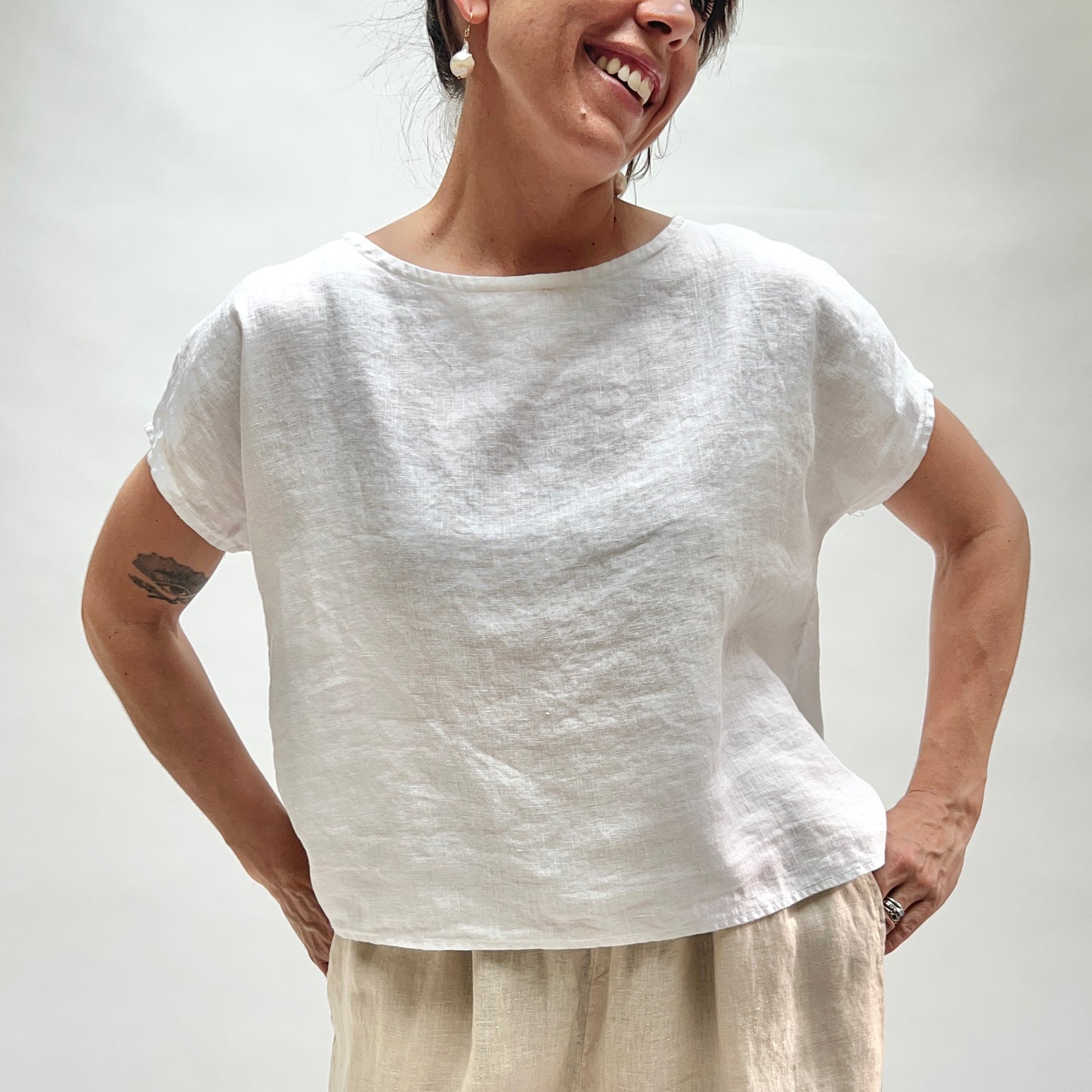 High Low Linen Tee in White