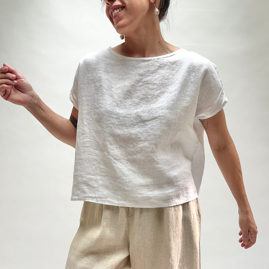 High Low Linen Tee in White