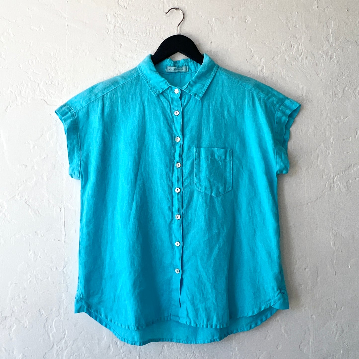Short Sleeve Hanky Linen Pocket Shirt in Atoll
