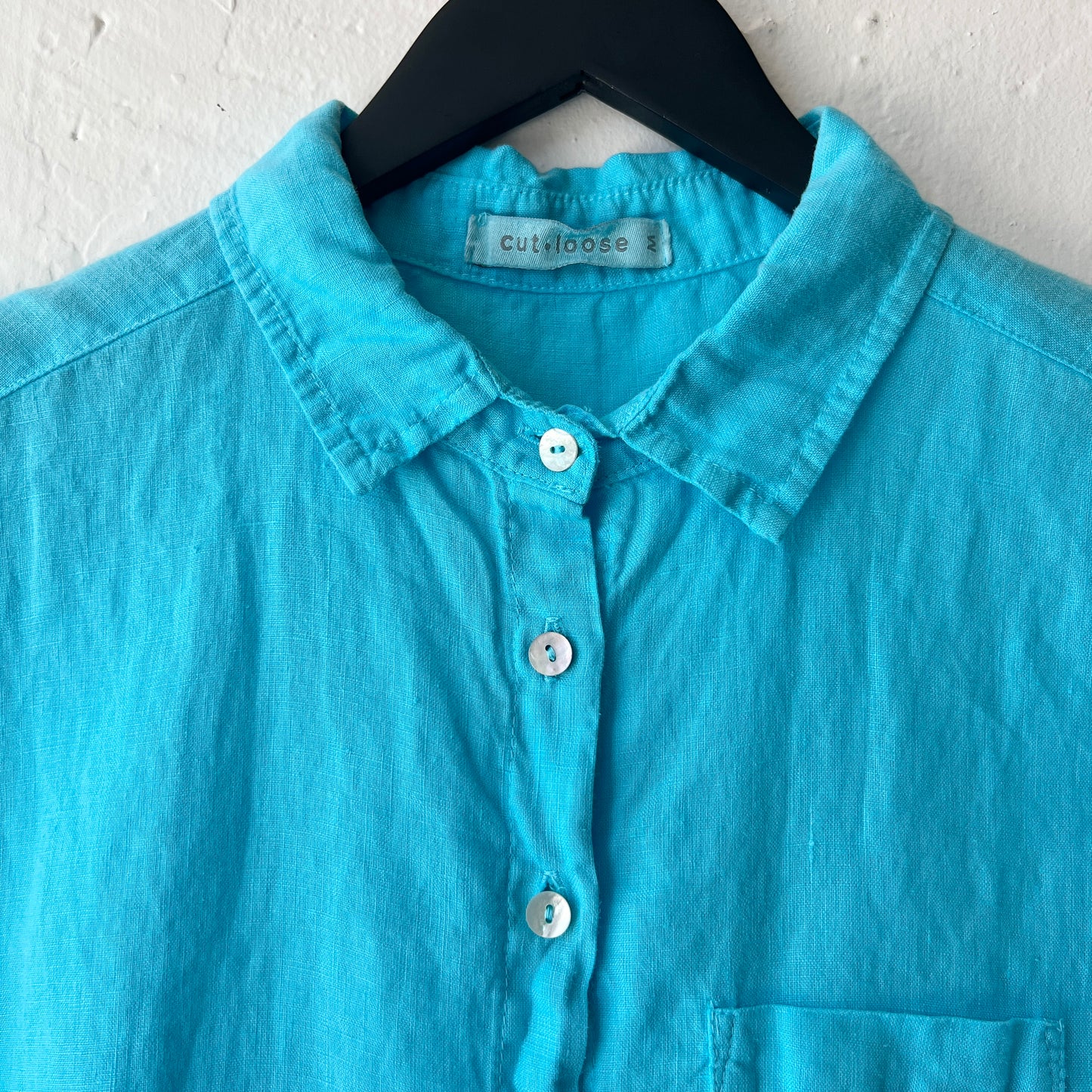 Short Sleeve Hanky Linen Pocket Shirt in Atoll