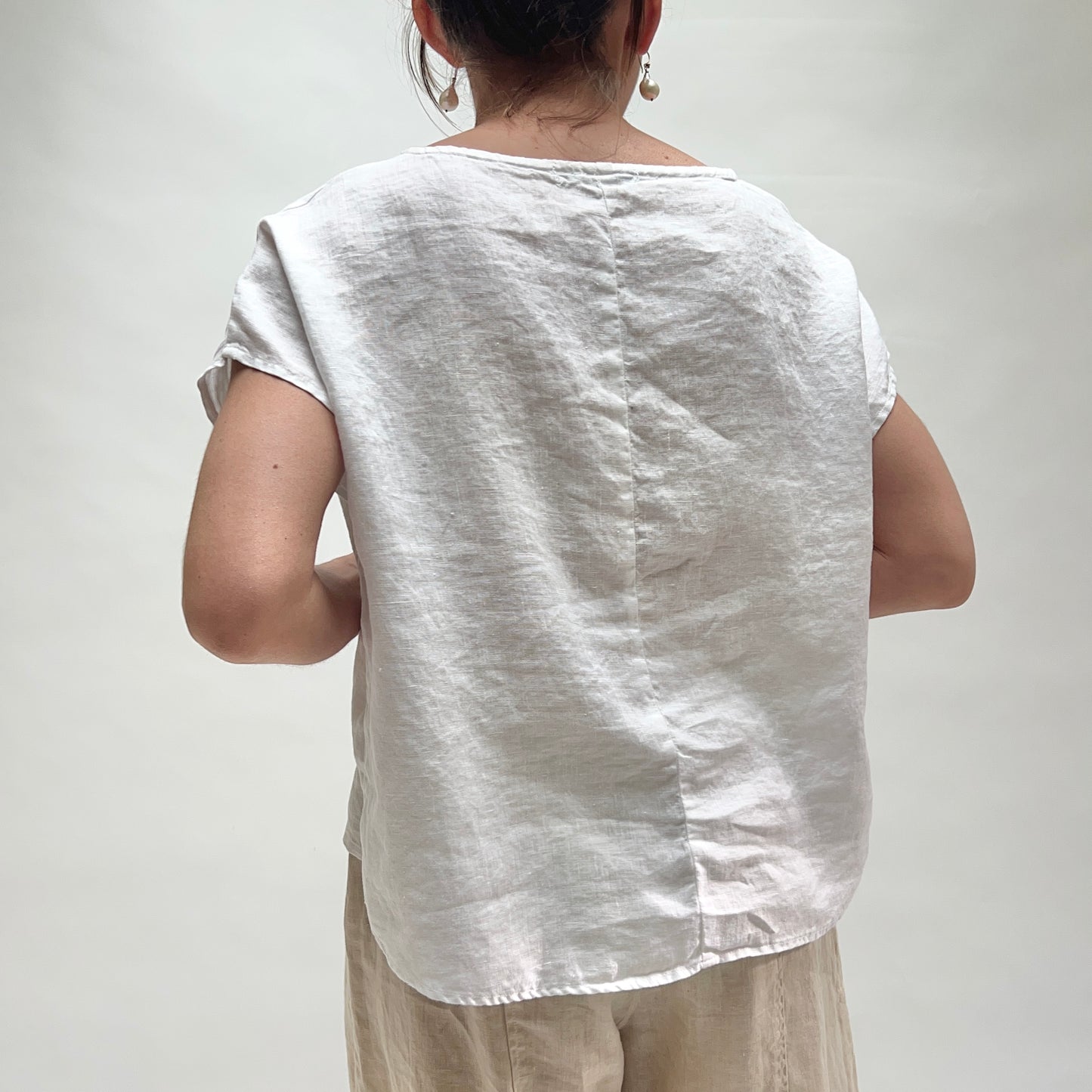 High Low Linen Tee in White