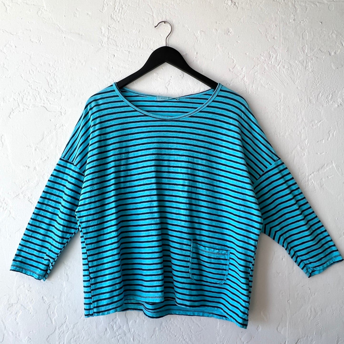 Boxy Pocket Tee in Atoll & Navy Stripe