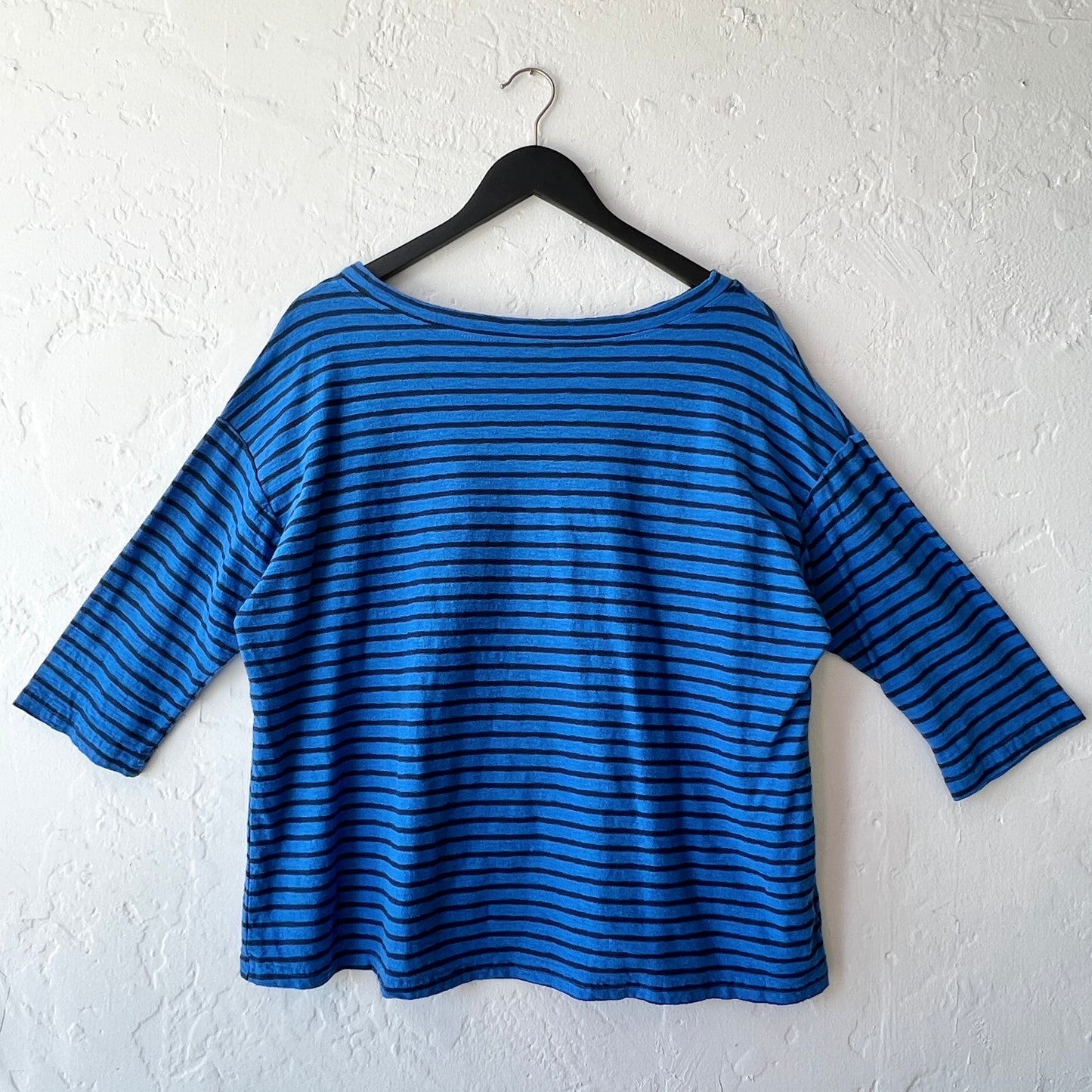 Mock Boatneck Tee in Vivid Blue & Navy Stripe