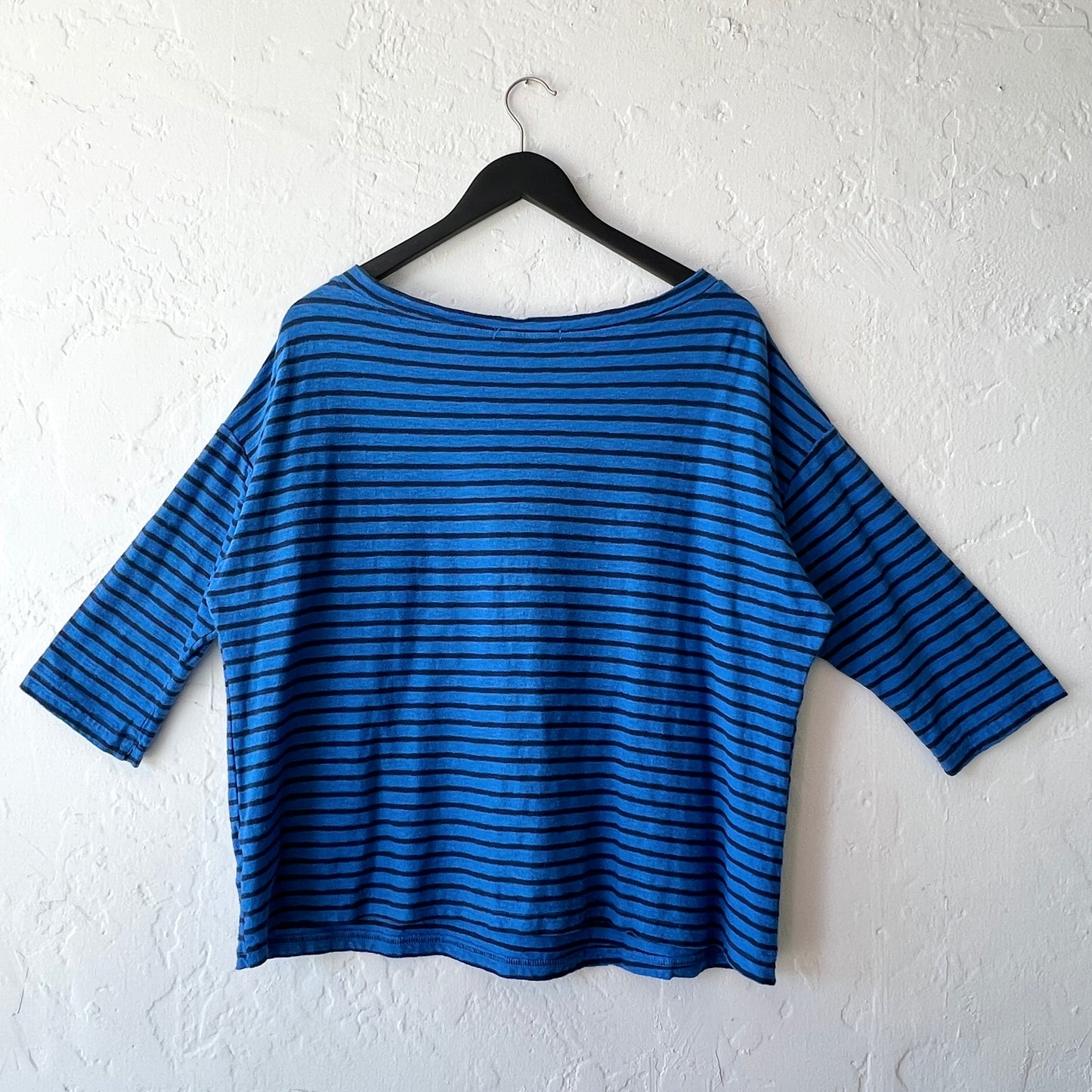 Mock Boatneck Tee in Vivid Blue & Navy Stripe