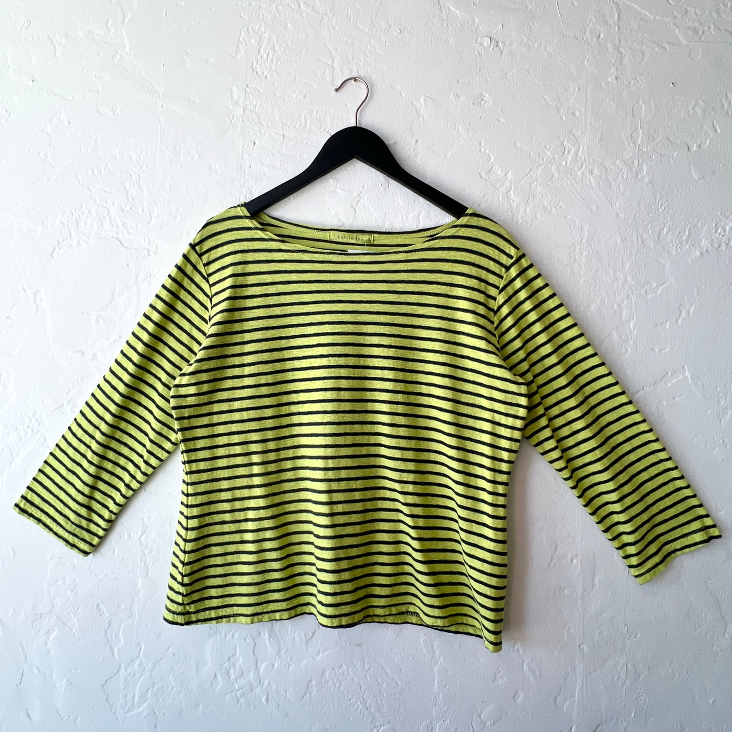 3/4 Sleeve Boatneck Top in Euphorbia & Navy Stripe