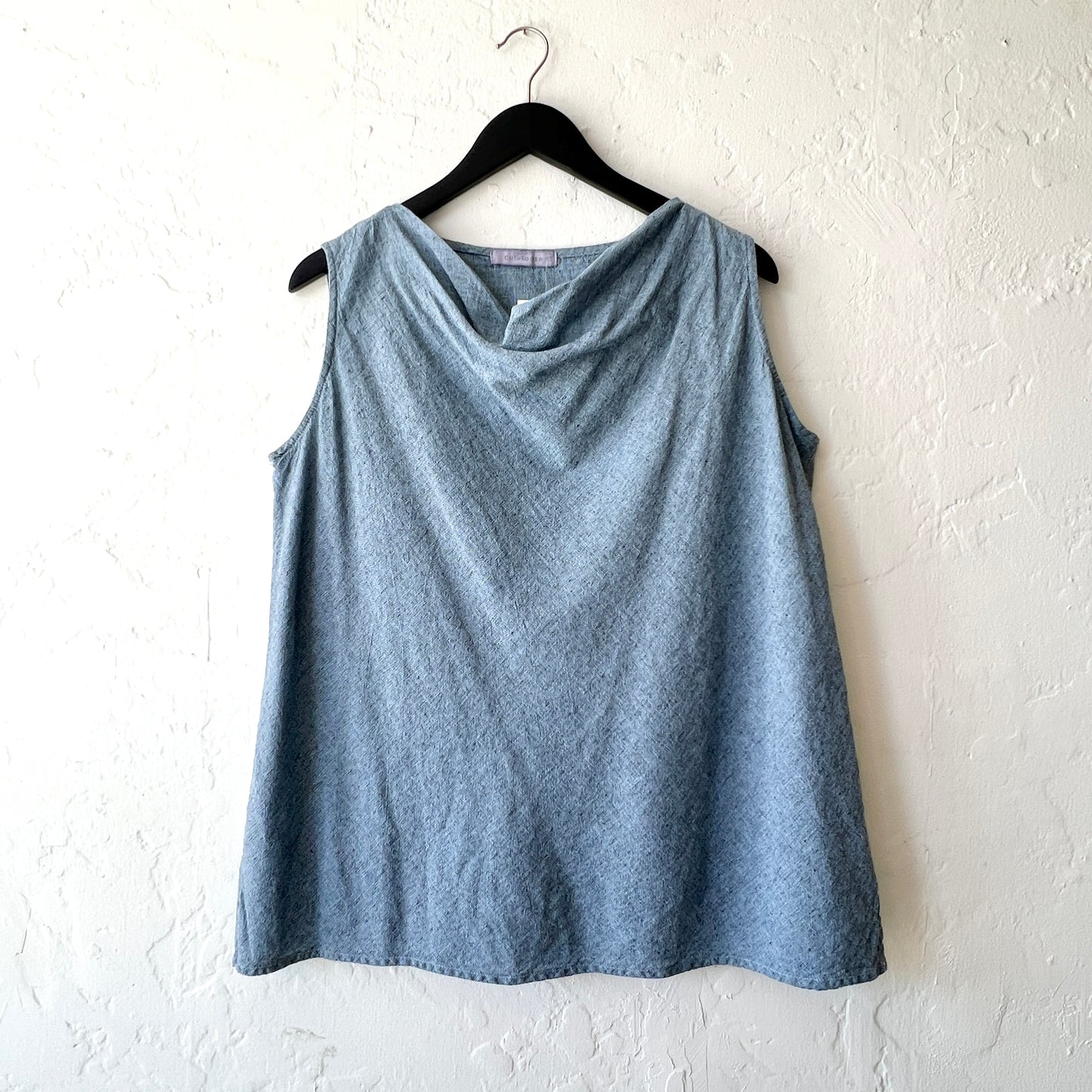 Draped Neck Top in Bellflower Crosshatch