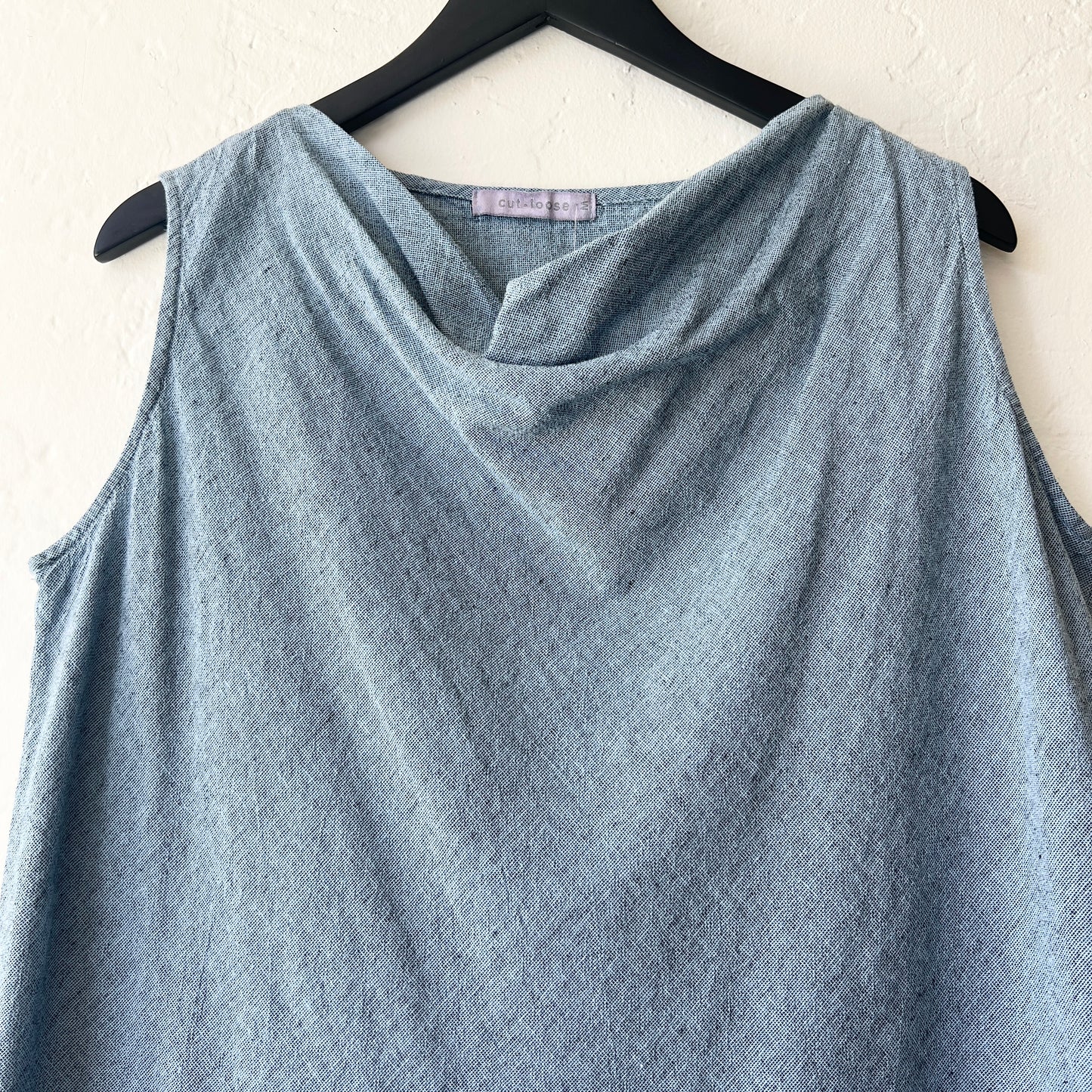 Draped Neck Top in Bellflower Crosshatch