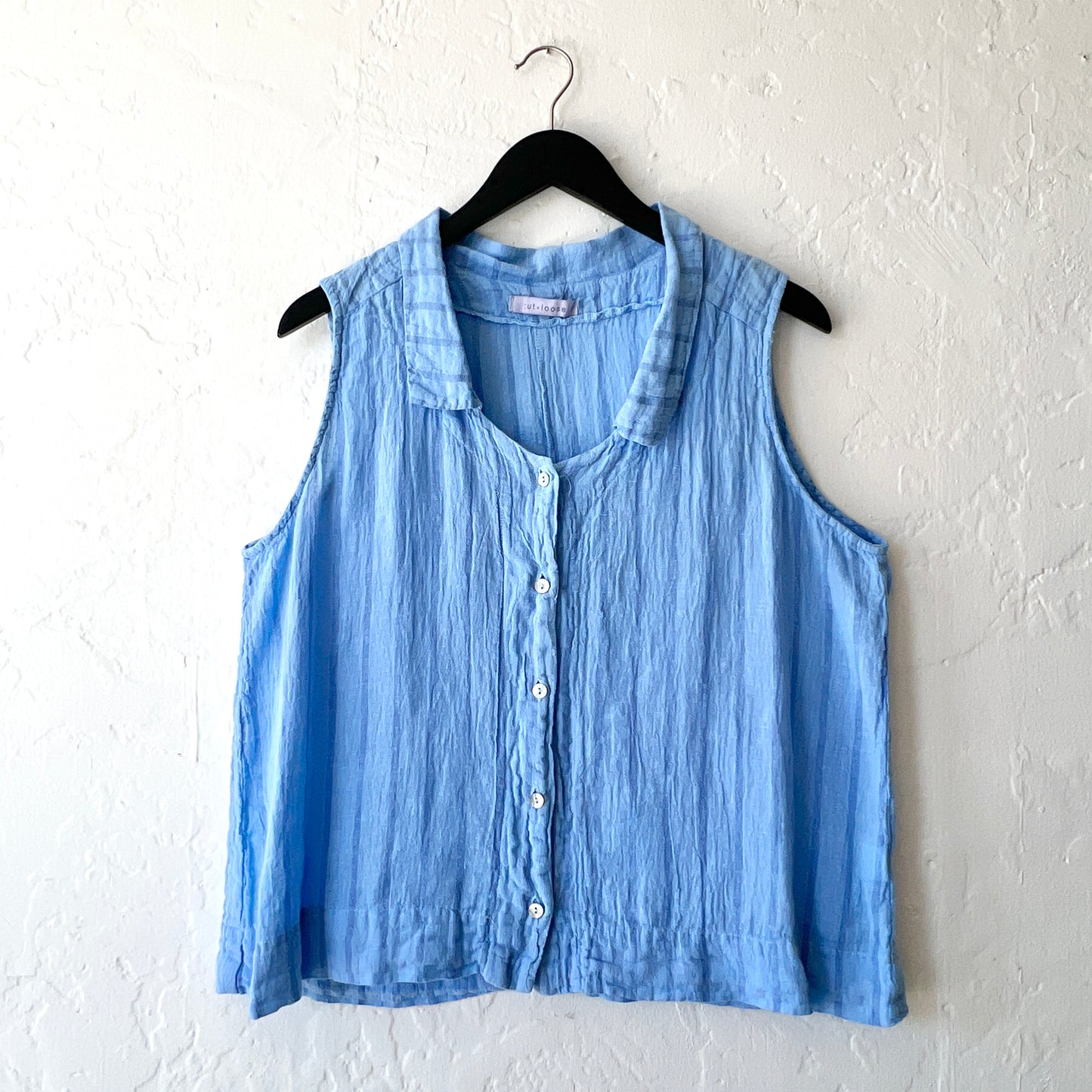 Sleeveless Shirt in Blue Stripe