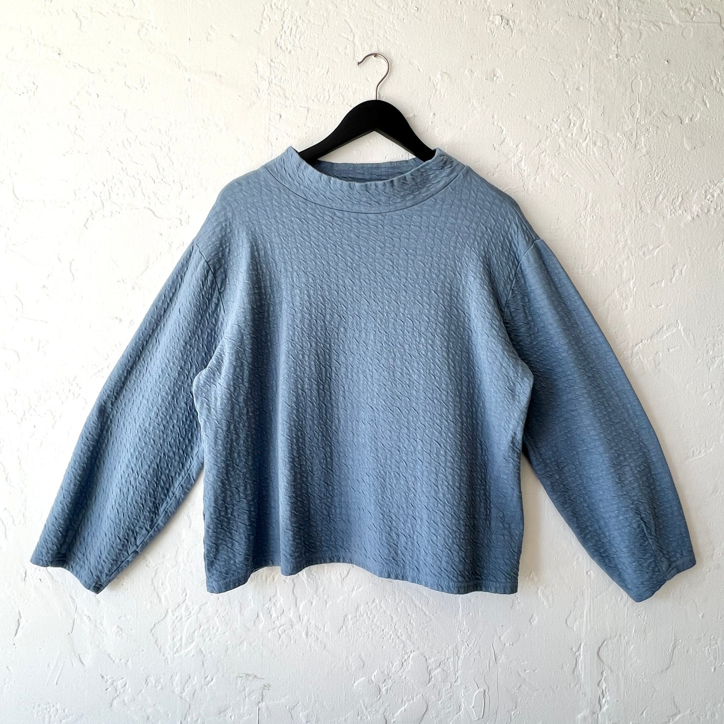 Pucker Doublecloth Mock Neck Top in Tidal