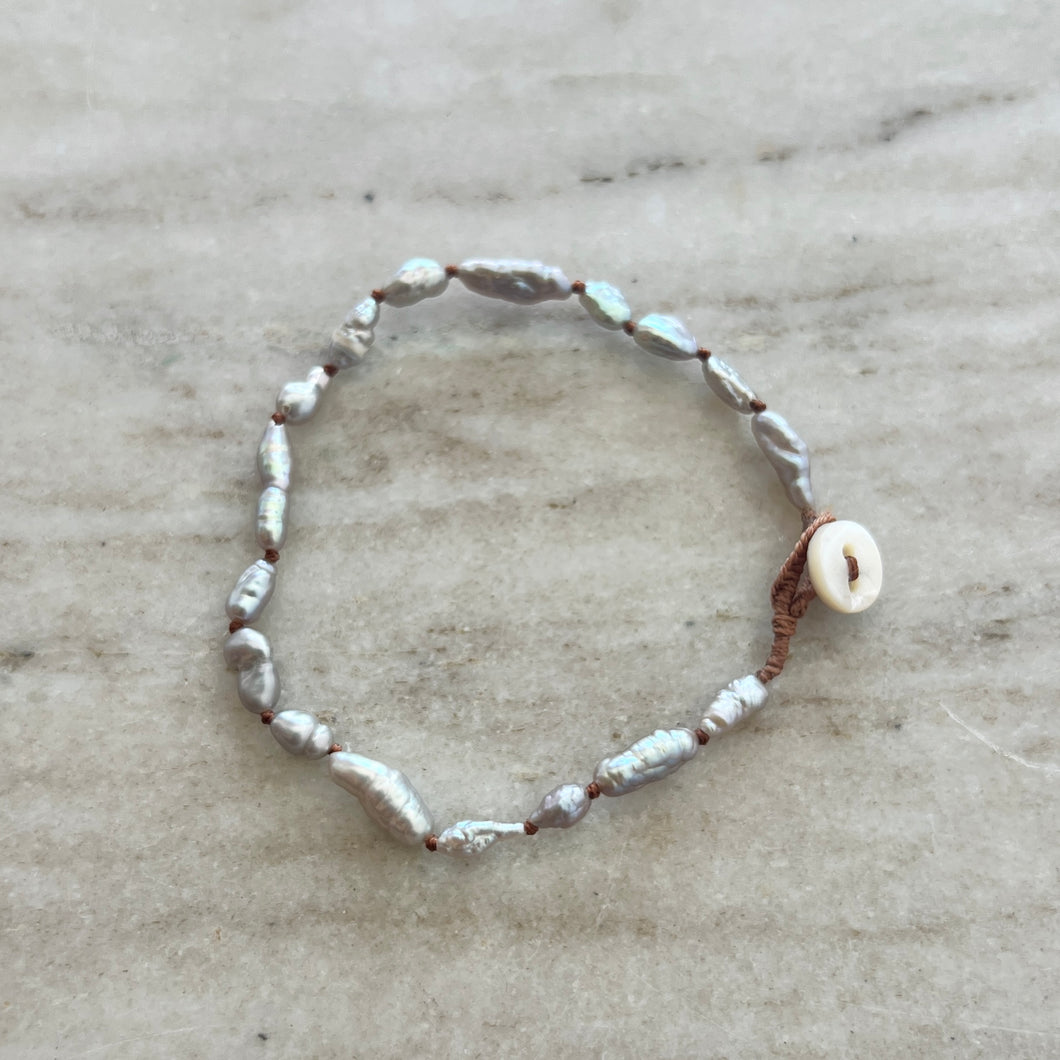 Lena Skadegard | Japanese Grey Pearl Knotted Turquoise Bracelet