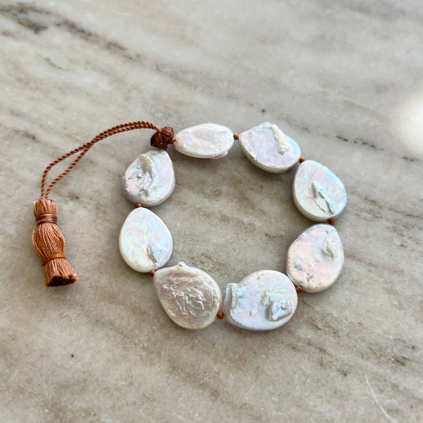 Lena Skadegard | White Oval Coin Pearl Bracelet
