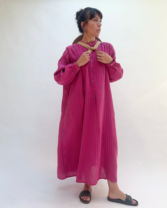 Woven Striped Dress in Bright Pink