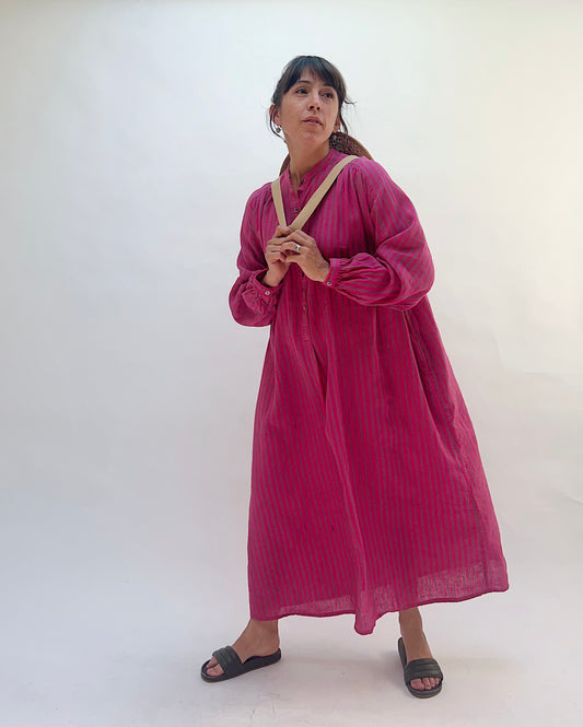 Woven Striped Dress in Bright Pink