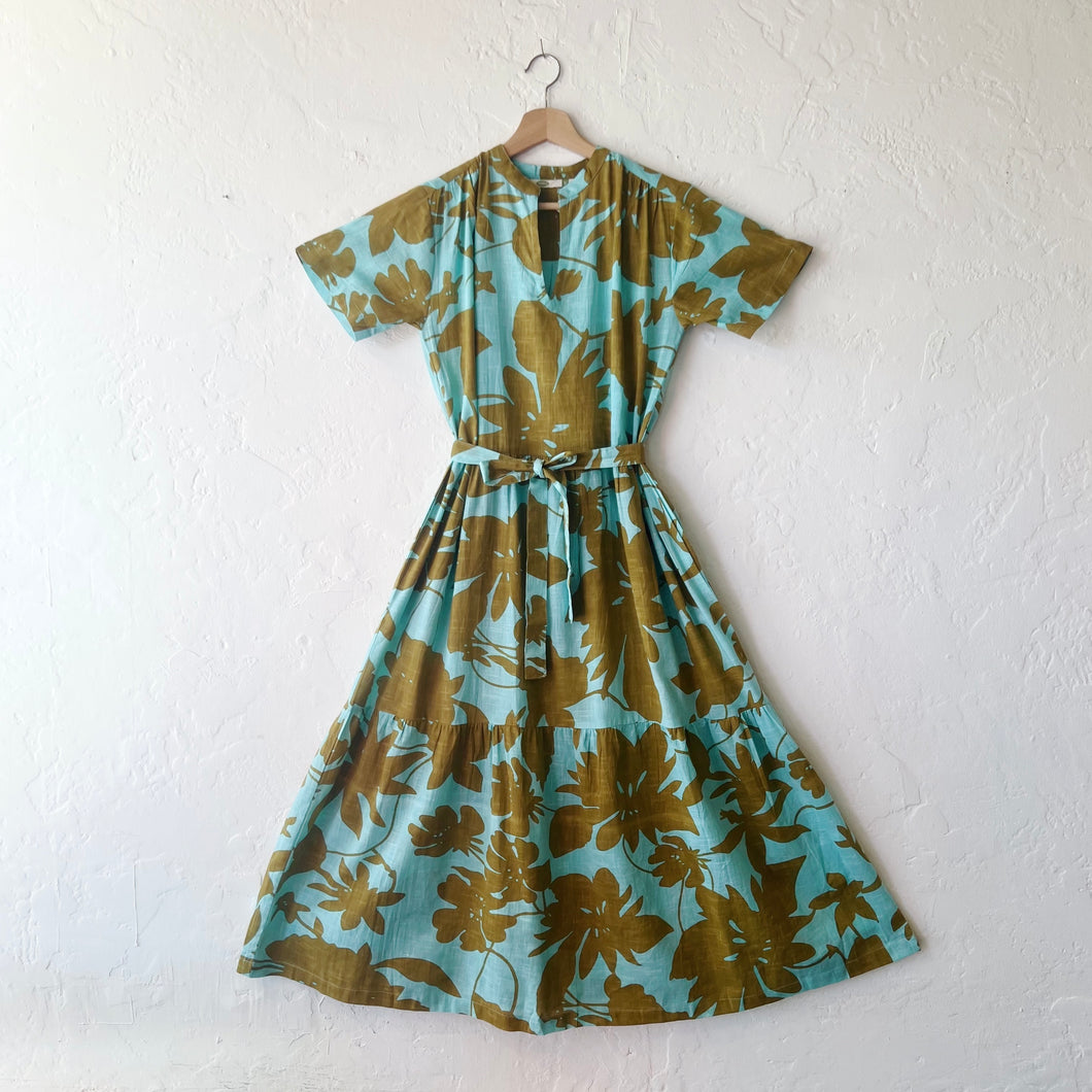 Alice Tie Waist Dress in Turquoise & Olive