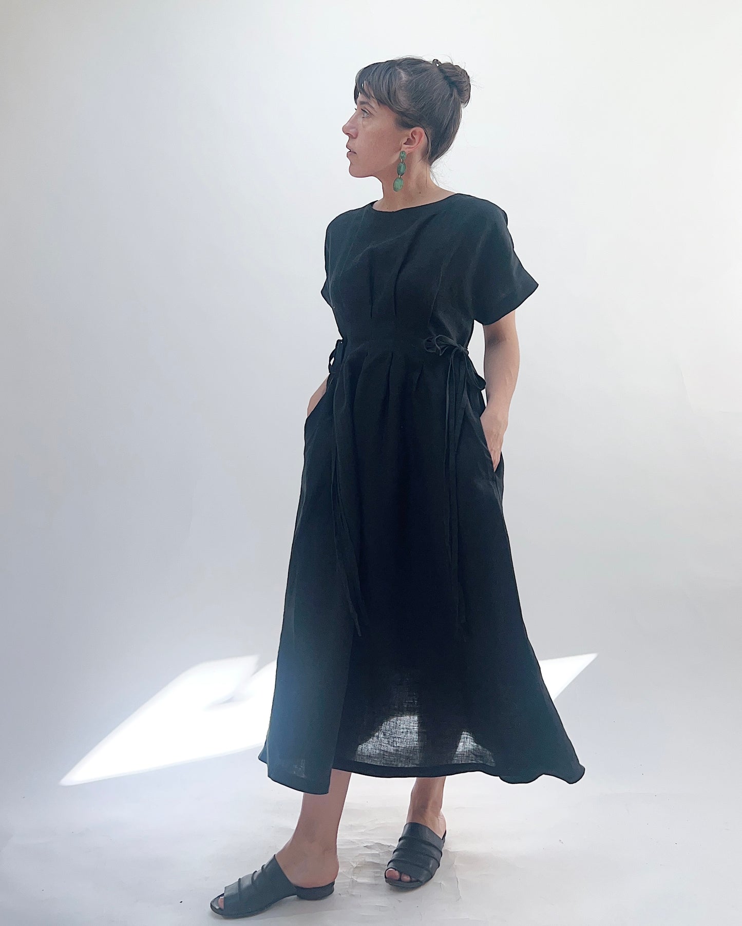 Linen Tie Dress in Black