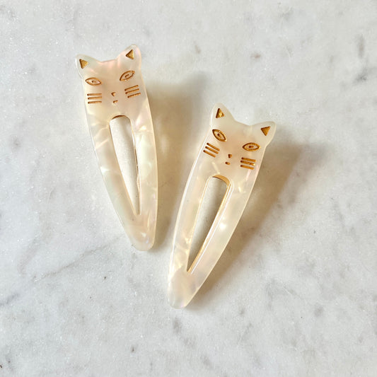 Cat Duo Clips in White Pearl