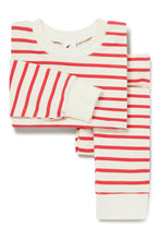 Load image into Gallery viewer, Kids&#39; Classic Pajama Set in Red &amp; Oatmeal Breton Stripes
