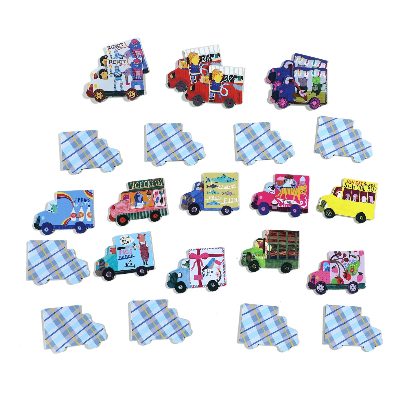 Eeboo | Trucks & a Bus Little Memory & Matching Game