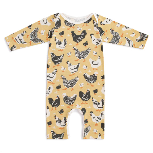 Long Sleeve Romper in Chicken Family Yellow