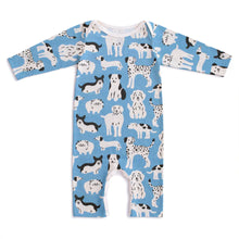 Load image into Gallery viewer, Winter Water Factory | Long Sleeve Romper in Blue Dog Parade
