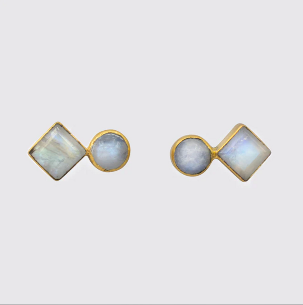 Jane Diaz | Double Stone Studs in Rainbow Moonstone