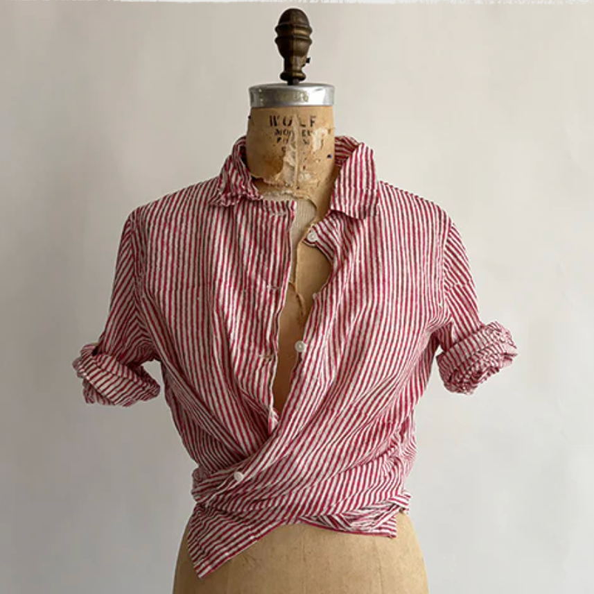 Button Shirt in Red Stripes