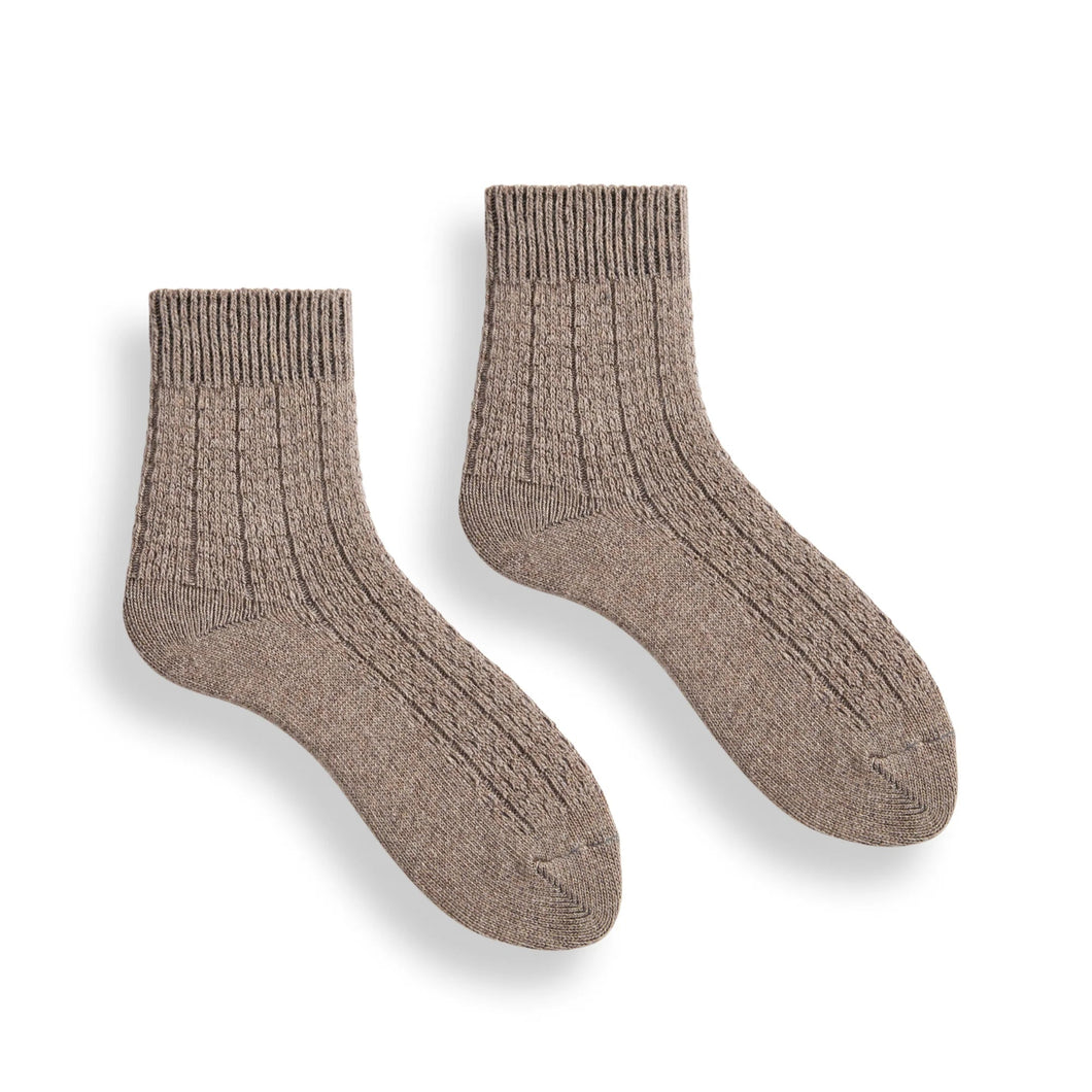 Lisa b. | Rope Stitch Wool Cashmere Socks in Mushroom