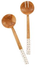 Load image into Gallery viewer, Kenyan Polka Dot Olive Wood Salad Servers with Bone Handles

