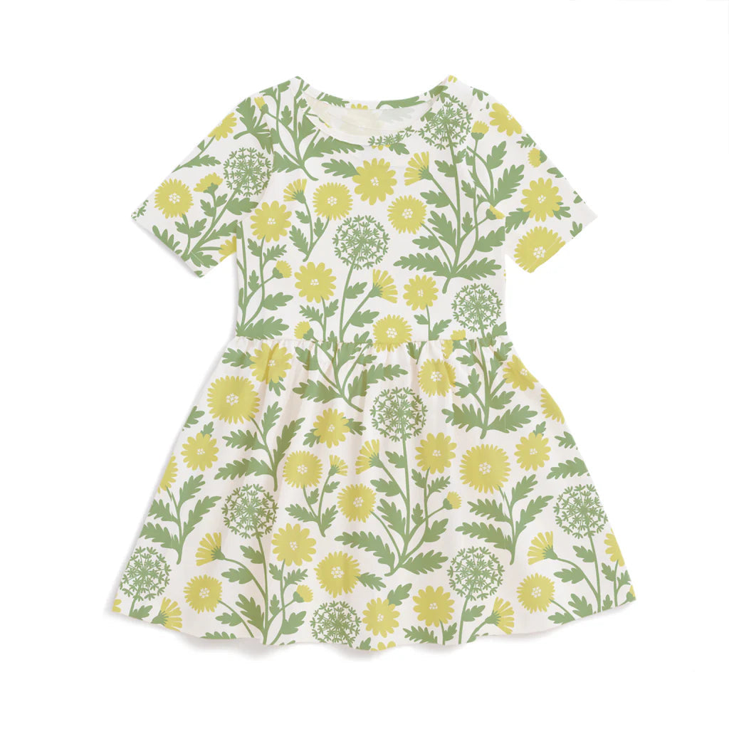 Winter Water Factory | Alberta Dress in Green & Yellow Dandelions