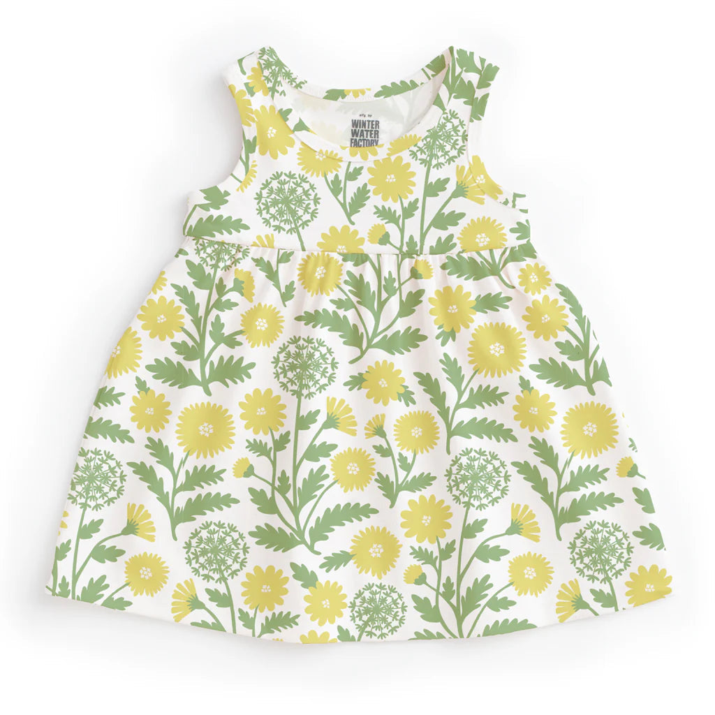 Winter Water Factory | Alna Baby Dress in Green & Yellow Dandelions