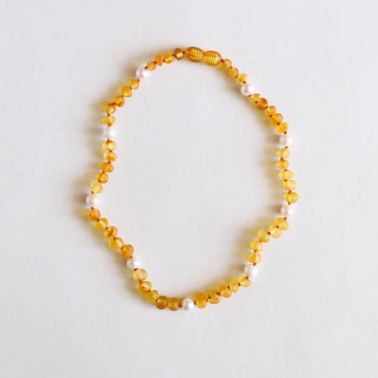 Raw Honey Amber + Pearl Halo Necklace