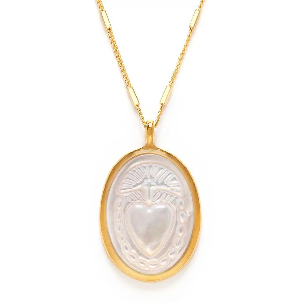 Sacred Heart Mother of Pearl Pendant Necklace