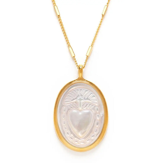 Sacred Heart Mother of Pearl Pendant Necklace