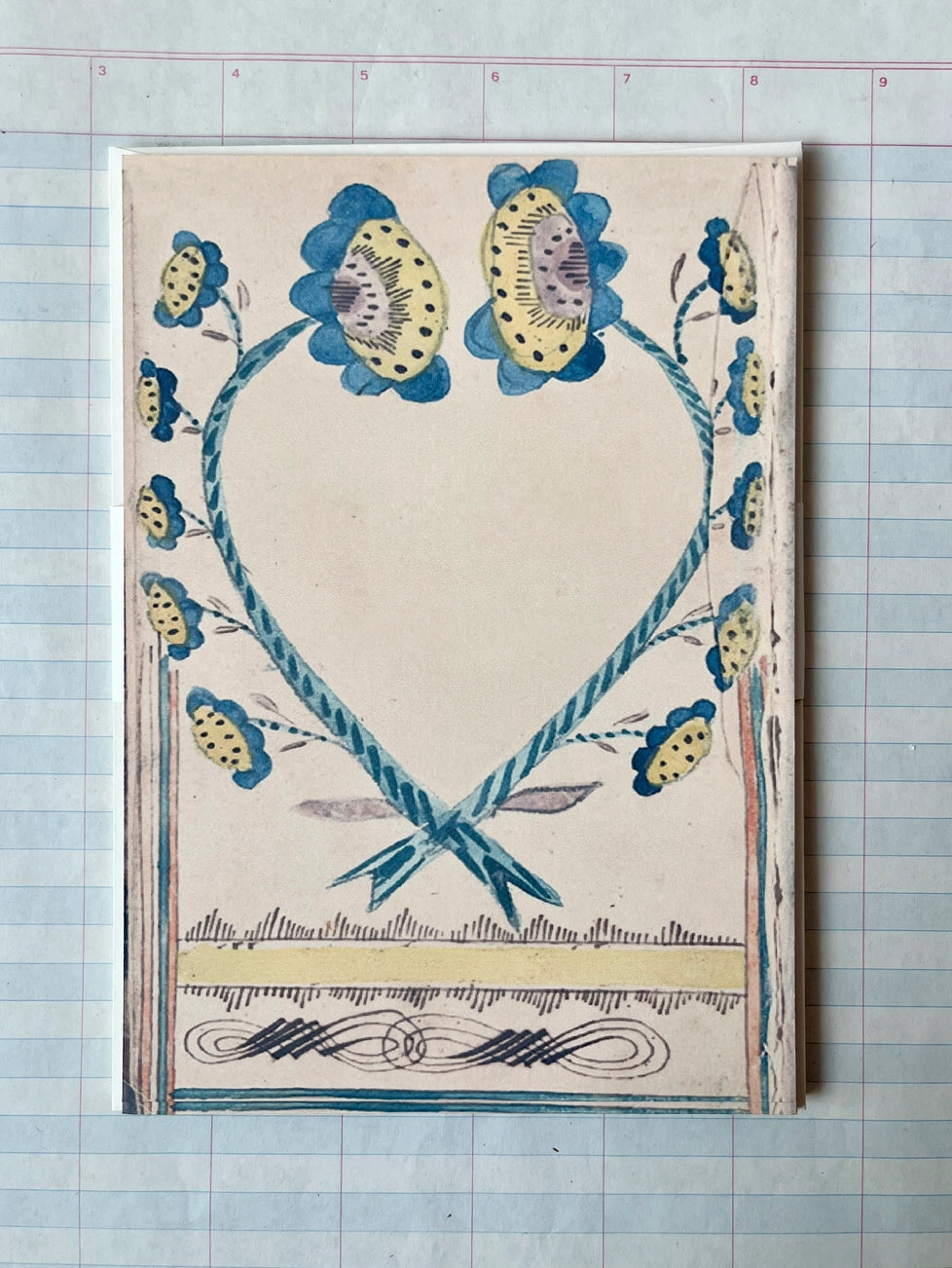 Folk Certificate Stationery, Flower Border, Set of 8