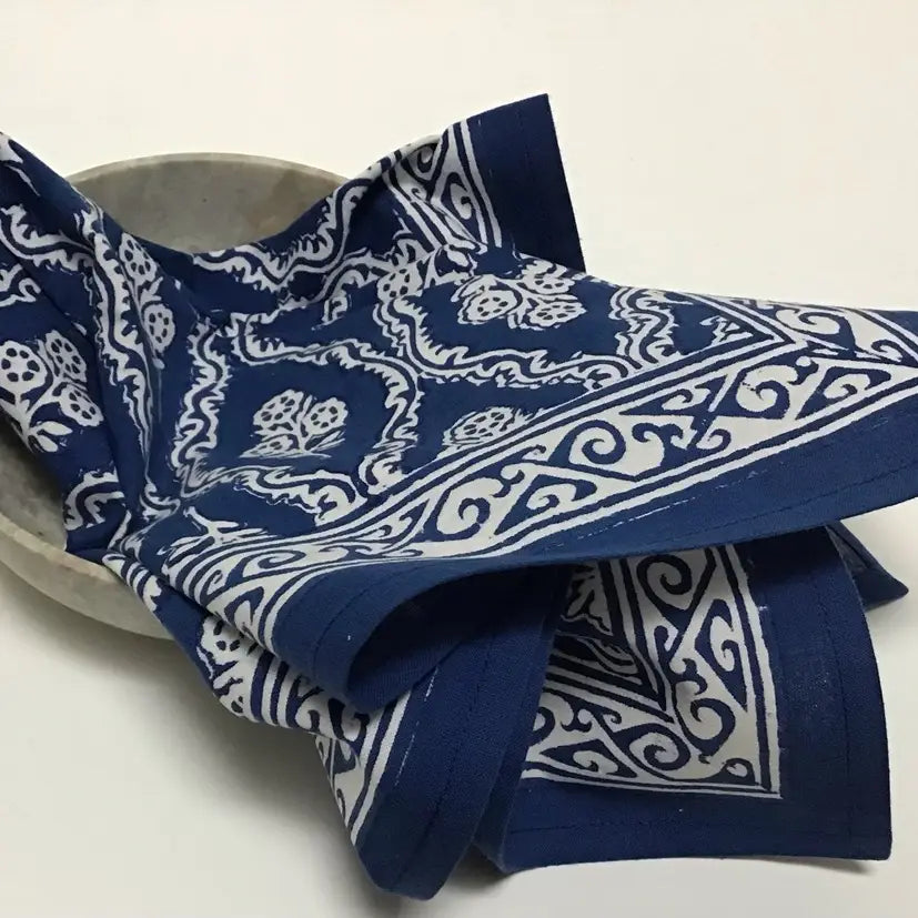 Blockprint Napkin Set/4 | Trellis Navy
