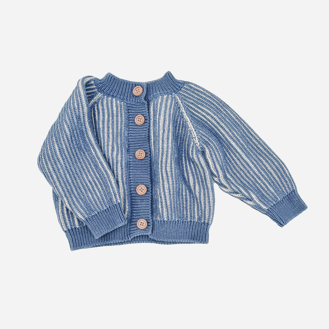 Cotton Brioche Cardigan in Dusty Blue