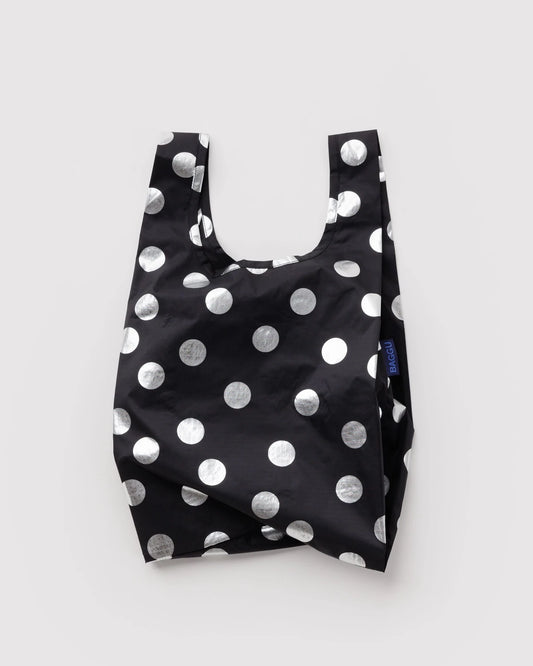 Baby Baggu in Metallic Silver Polka Dot