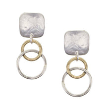 Load image into Gallery viewer, Rounded Square with Small Intertwined Hammered Rings Clip or Post Earrings
