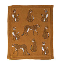 Load image into Gallery viewer, Mustard Cotton Knit Throw with Cheetahs
