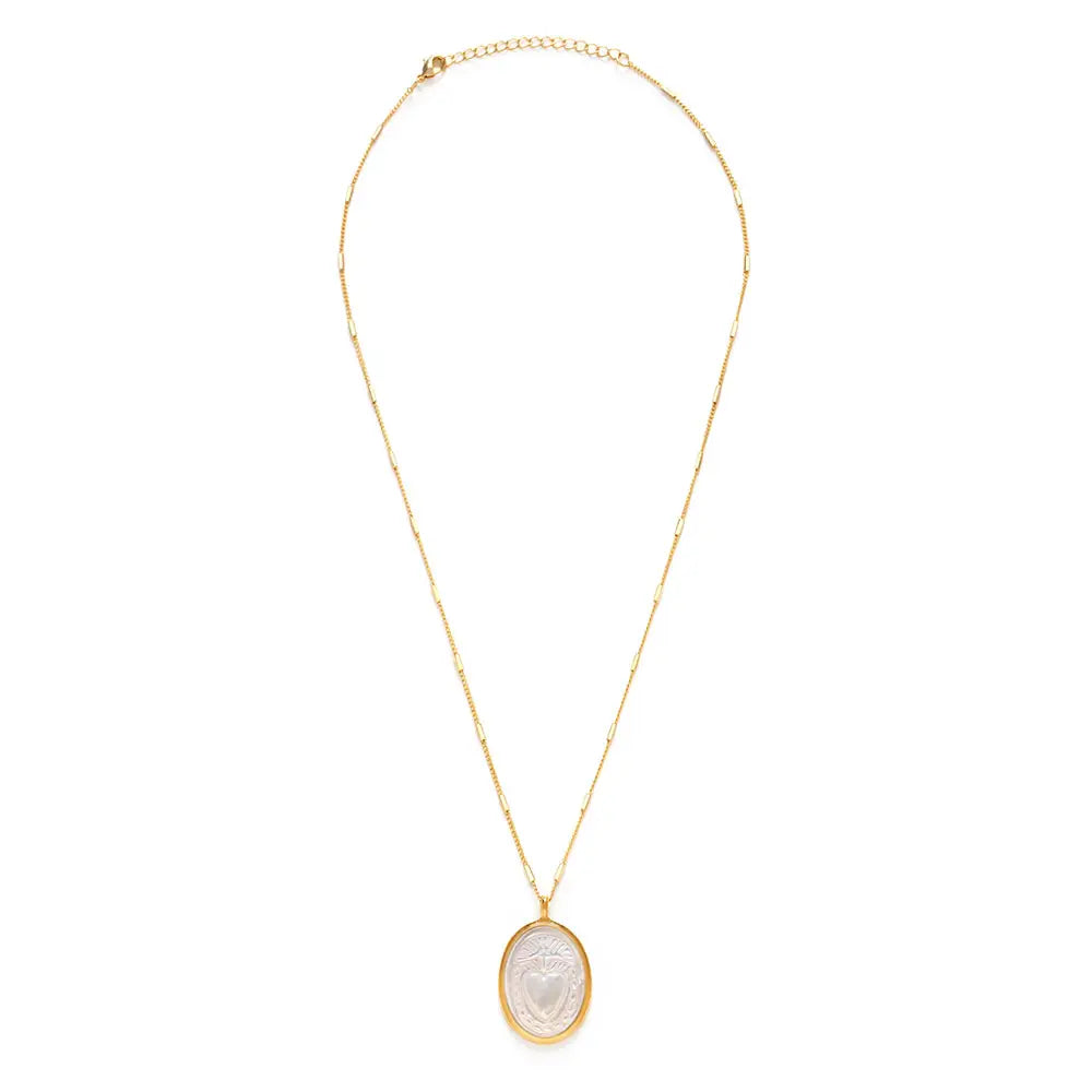 Sacred Heart Mother of Pearl Pendant Necklace