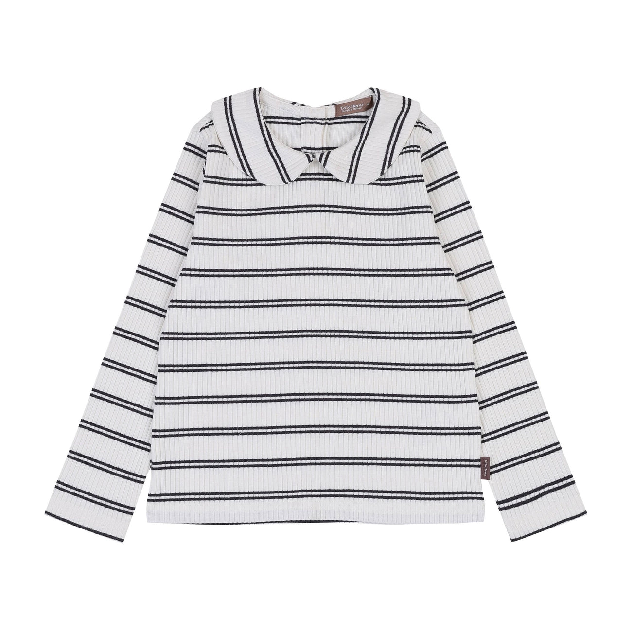 Ribbed Striped Print Collared Kids' T-Shirt