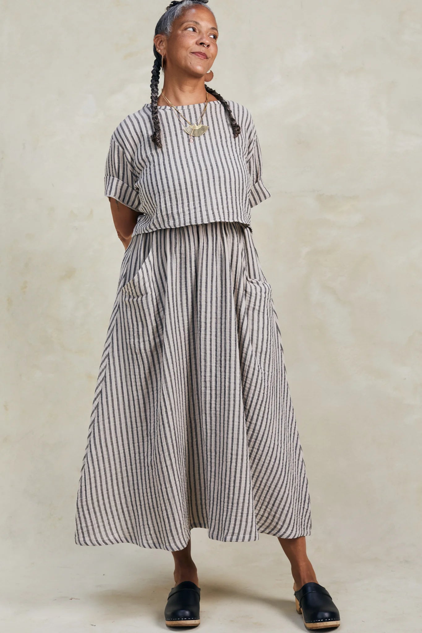 Fawn Skirt in Oat & Black Stripes