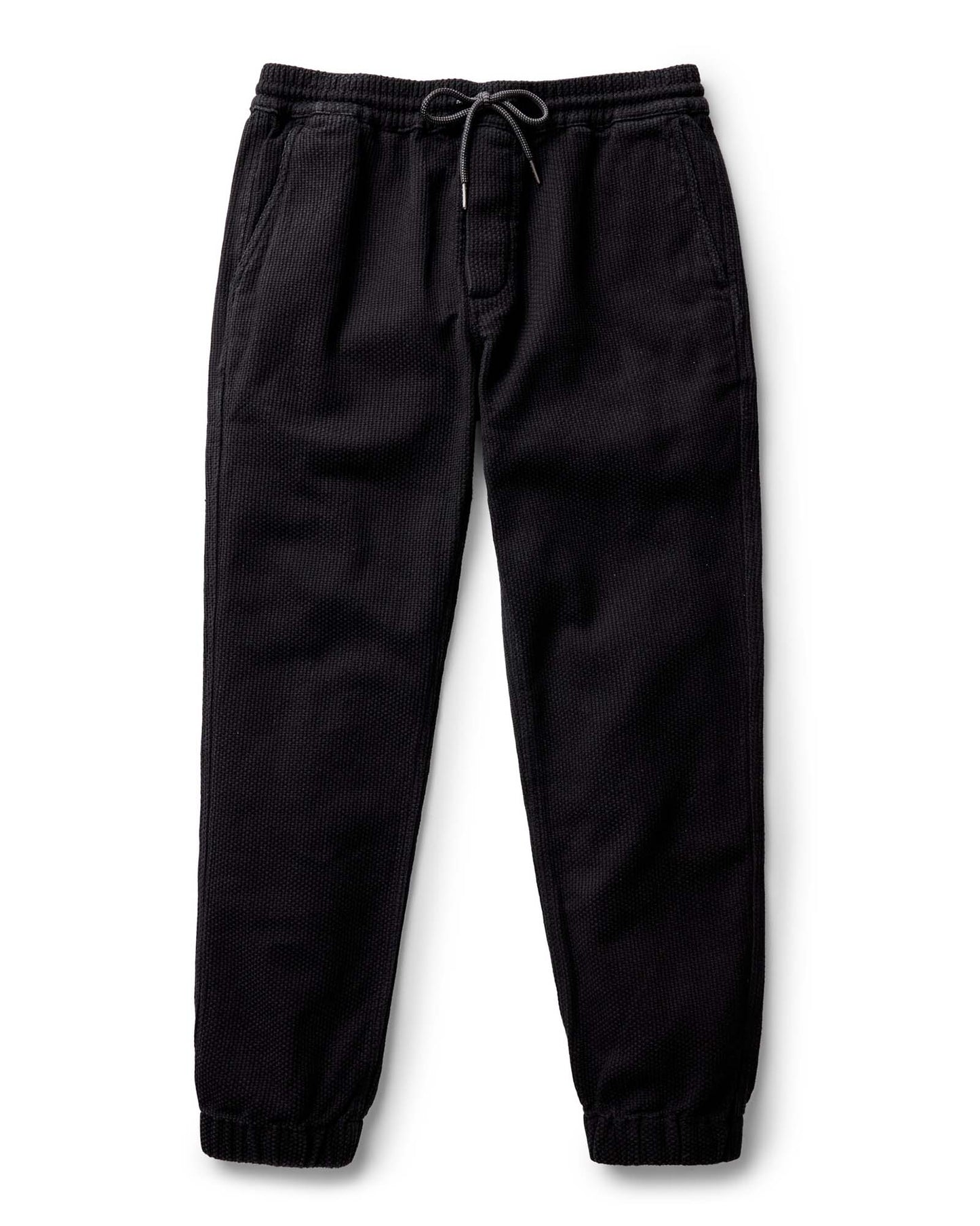 Black pants with drawstring on a white background