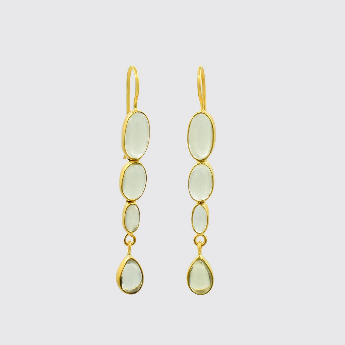 Triple Oval Cabochon Drop Earrings in Gold and Lemon Quartz