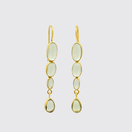 Triple Oval Cabochon Drop Earrings in Gold and Lemon Quartz
