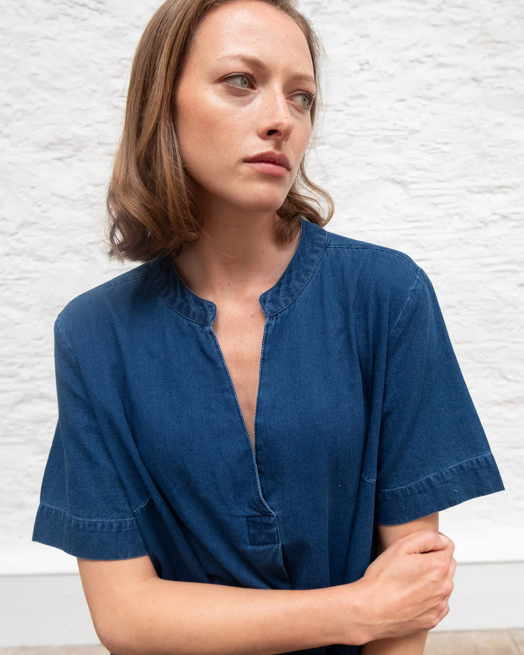 Wren Dress in Textured Denim