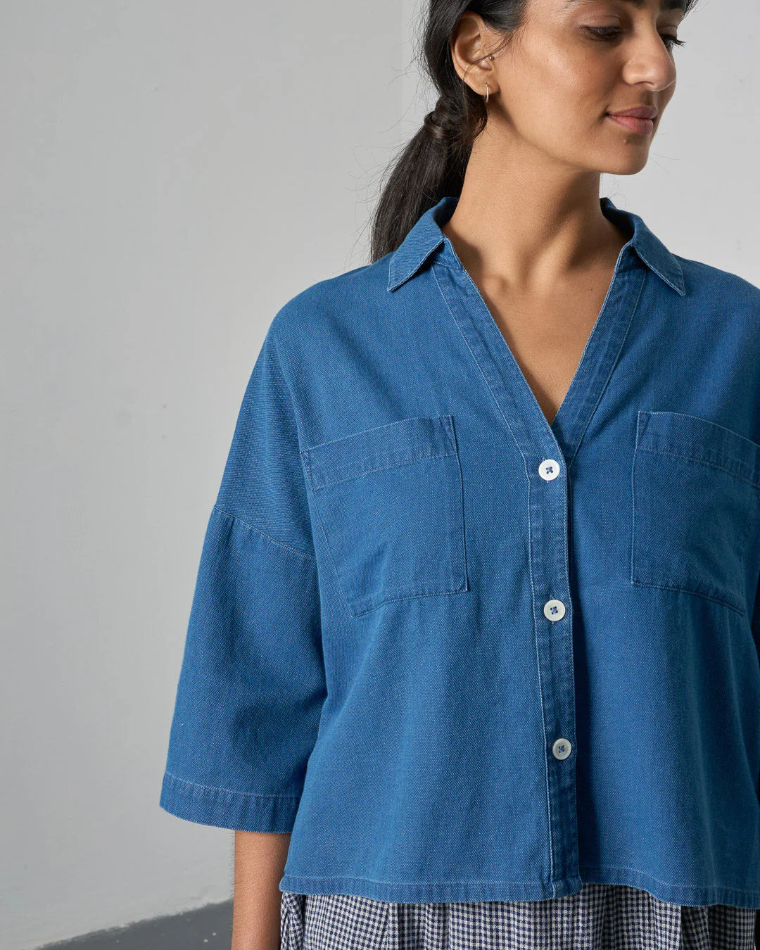 Anya Oversized Blouse in Textured Denim