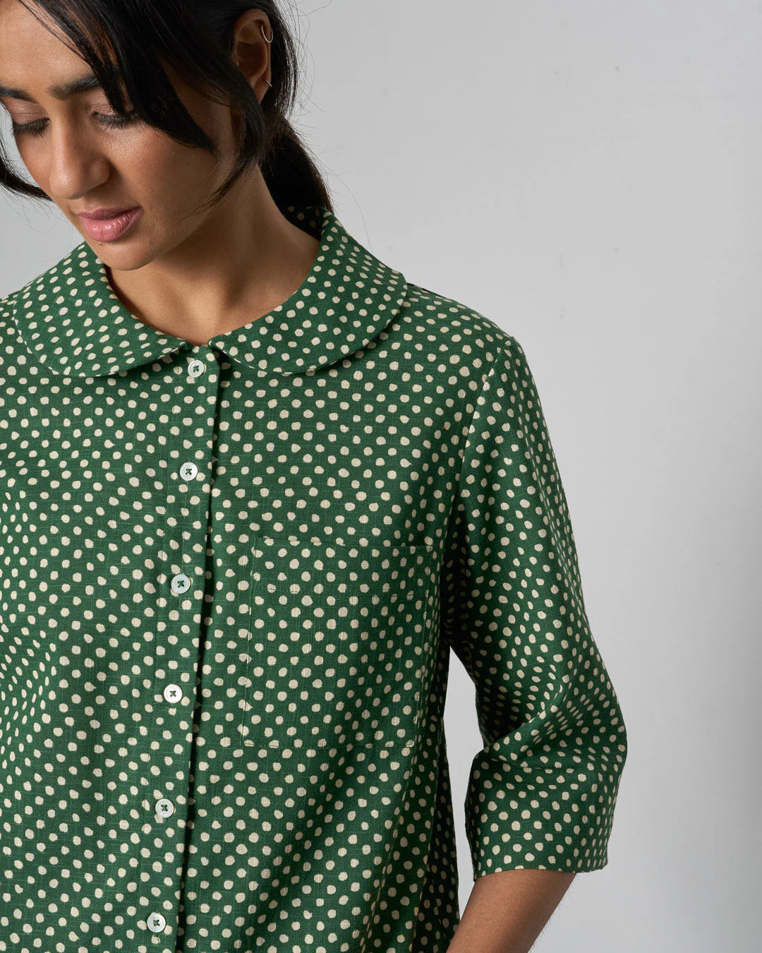 Rowan Casual Blouse in Green Dot