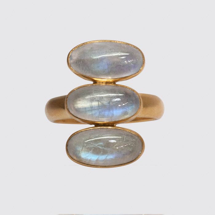 Jane Diaz | Triple Glowing Oval Cabochon Ring in Rainbow Moonstone